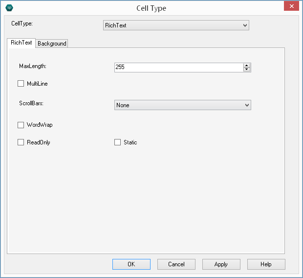 Spread Designer Cell Type Dialog Rich Text Tab