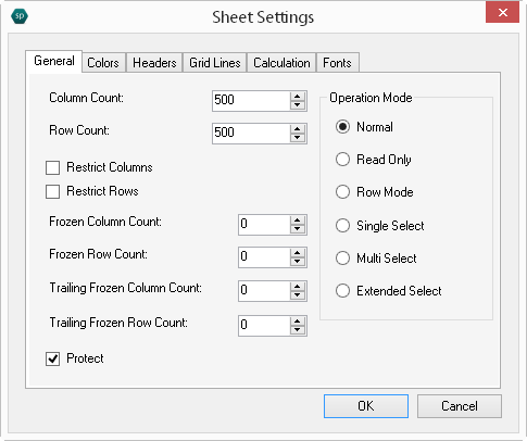 Spread Designer Sheet Settings Dialog Top