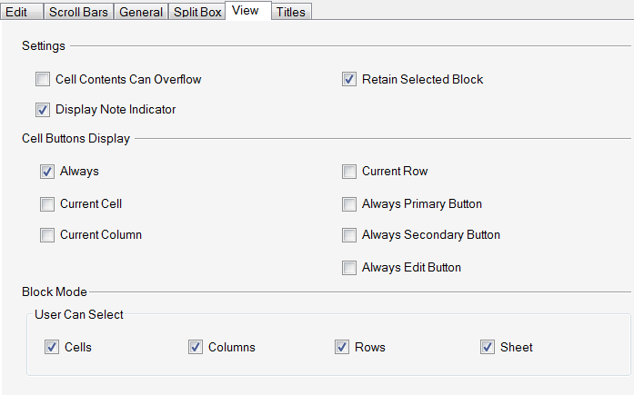 Spread Designer Spread Settings Dialog View Tab