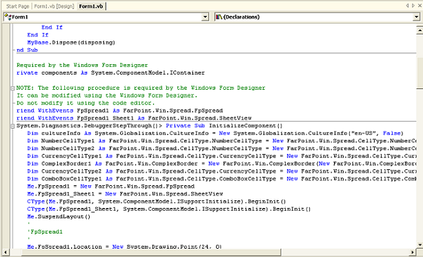 Example Code from Spread Designer