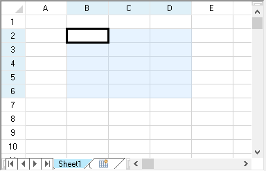 Selected Cells in Data Area of Spread Designer