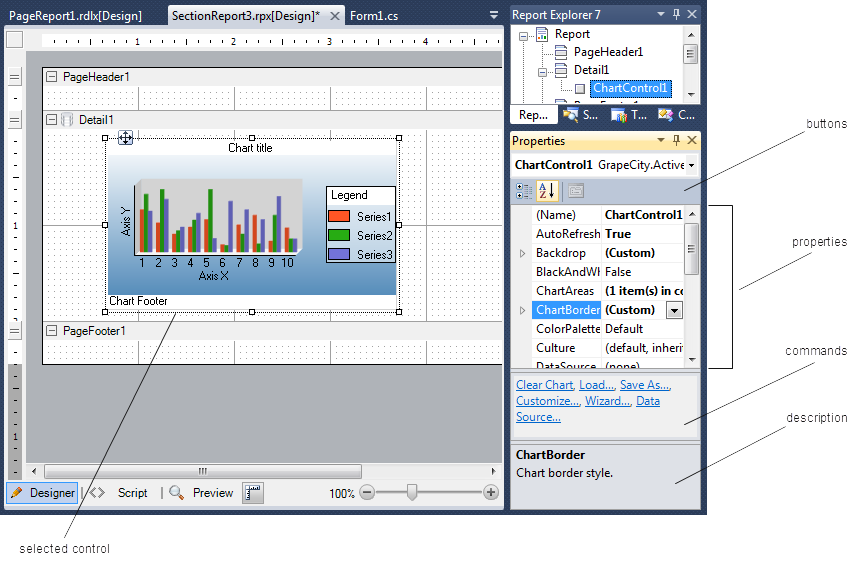 .NET Reporting Tool Designer View