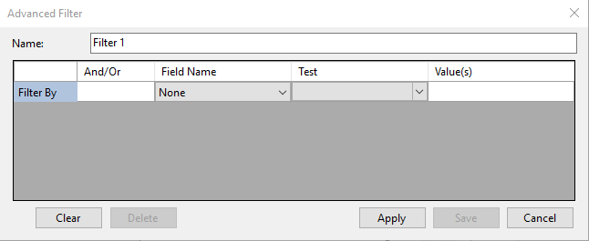 Advanced filter dialog box in GanttView