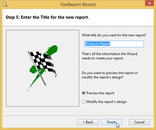 Enter Title in FlexReport Wizard