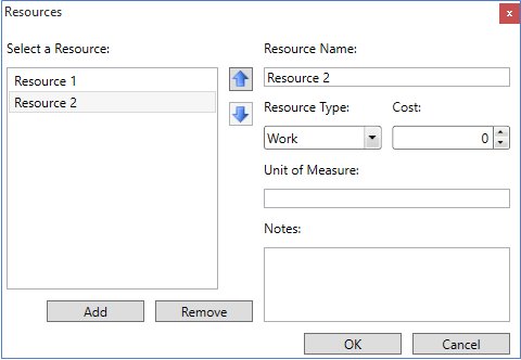 Resources dialog