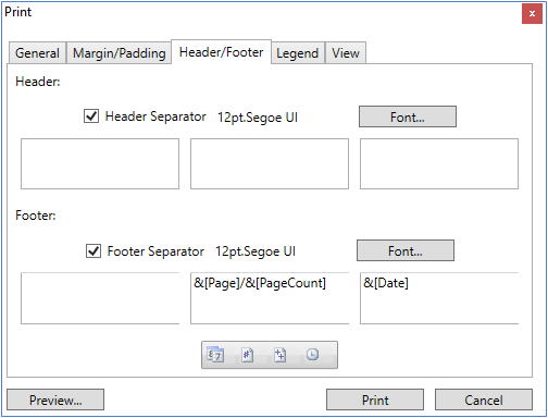 Header and footer tab