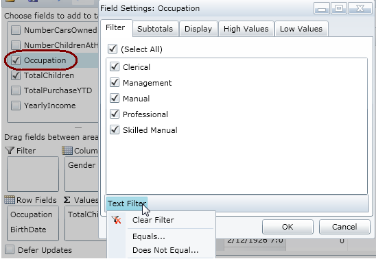 Field Settings dialog box