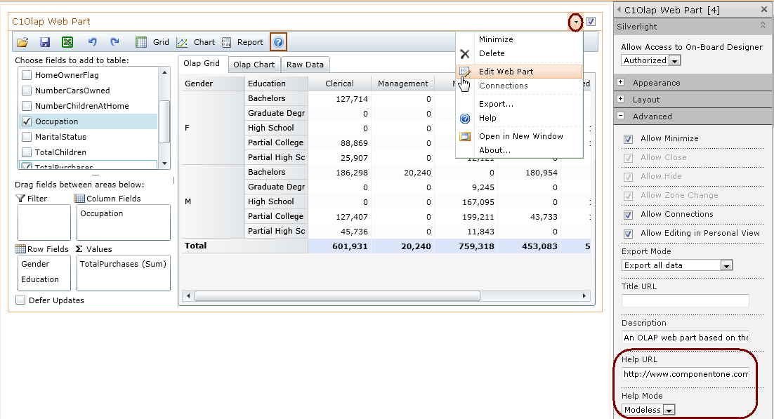 Adding Help to a C1Olap Web Part