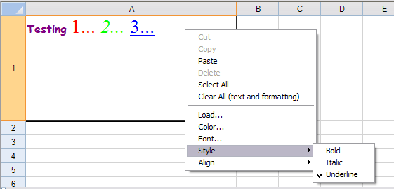 Rich-text cell menu