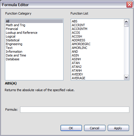 Spread Designer Formula Editor