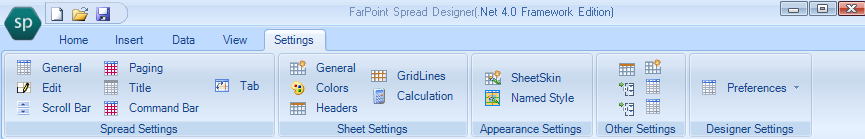 Spread Designer Settings Menu