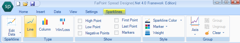 Spread Designer Sparklines Menu