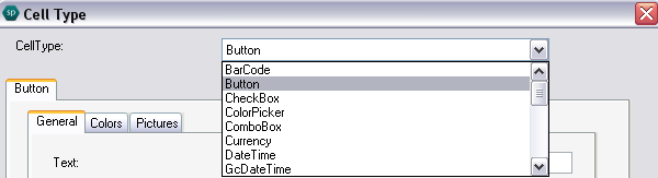 Spread Designer Cell Type Dialog top