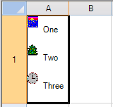 List box with three choices with text and images (icons)