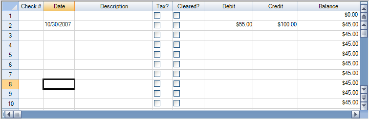 Completed register with data