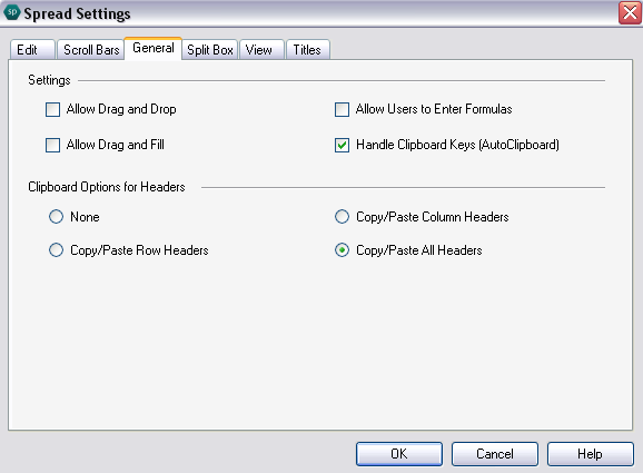 Spread Designer Spread Settings Dialog
