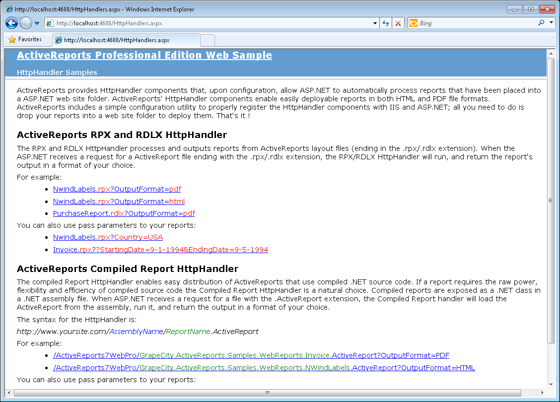Active Reports Web Pro